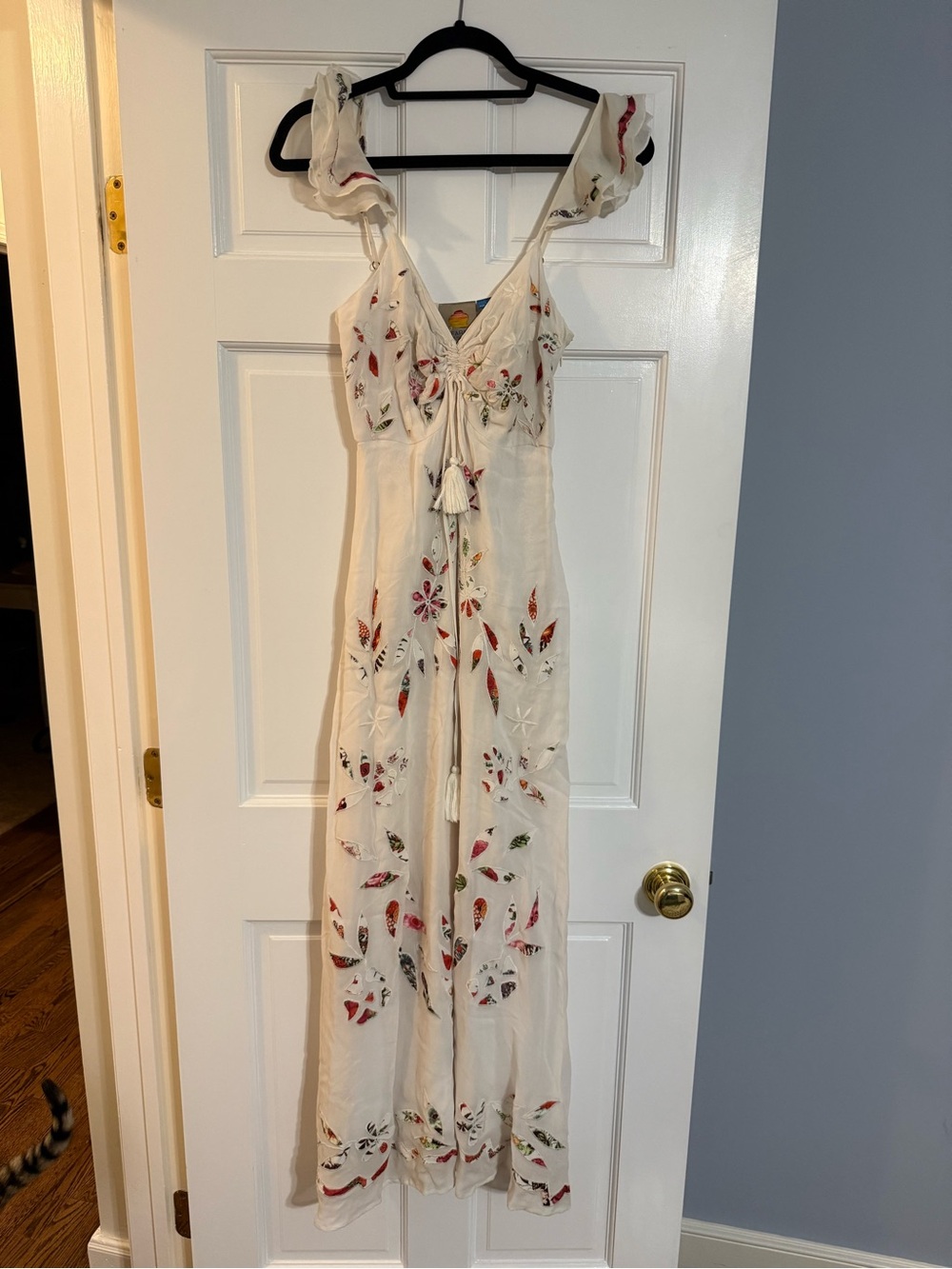 FARM Rio Ivory Maxi Dress with Multicolor Floral Embroidery